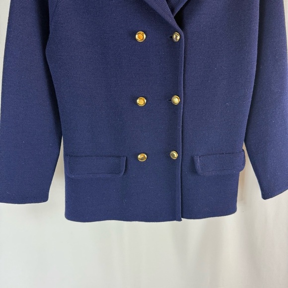 Vintage Navy Blue Knit Wool Lady Jacket Cardigan Sweater Dorce Leroy Old Money - Picture 10 of 14